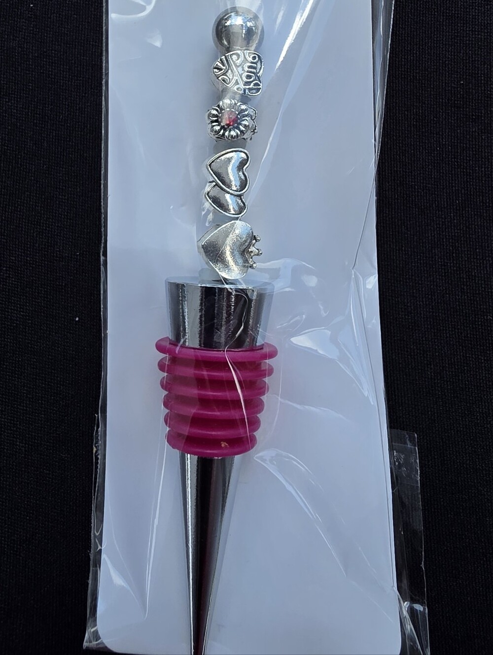 Handcrafted  Heart Wine Bottle Stopper with Pink Accent